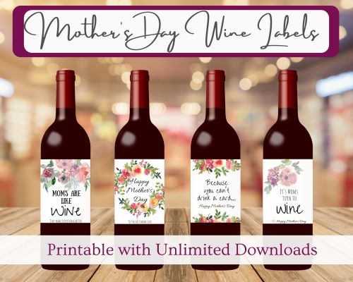 Mother's Day Wine Labels On Red Bottles of Wine