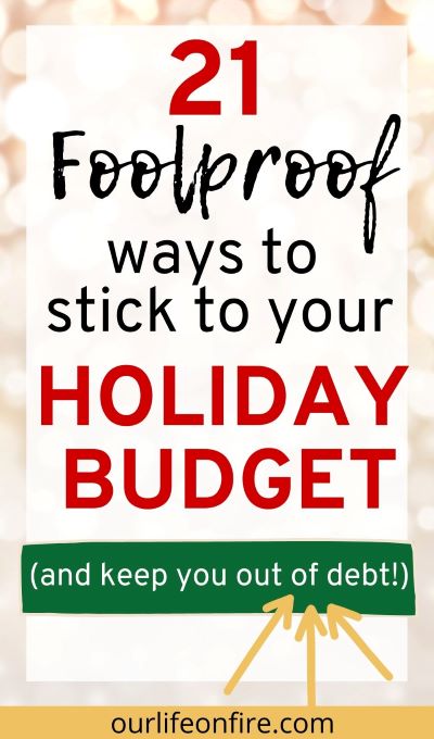 Holiday White lights in the background with text on top.  Arrows emphasizing staying out of debt for the Holidays